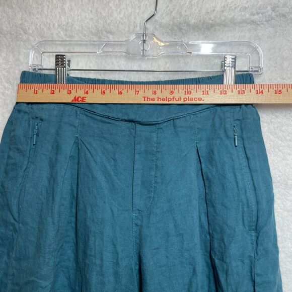 Athleta Playa Linen Wide Leg Crop Pants Elastic Waist BOREALIS Green Teal Size 6 - Picture 4 of 13